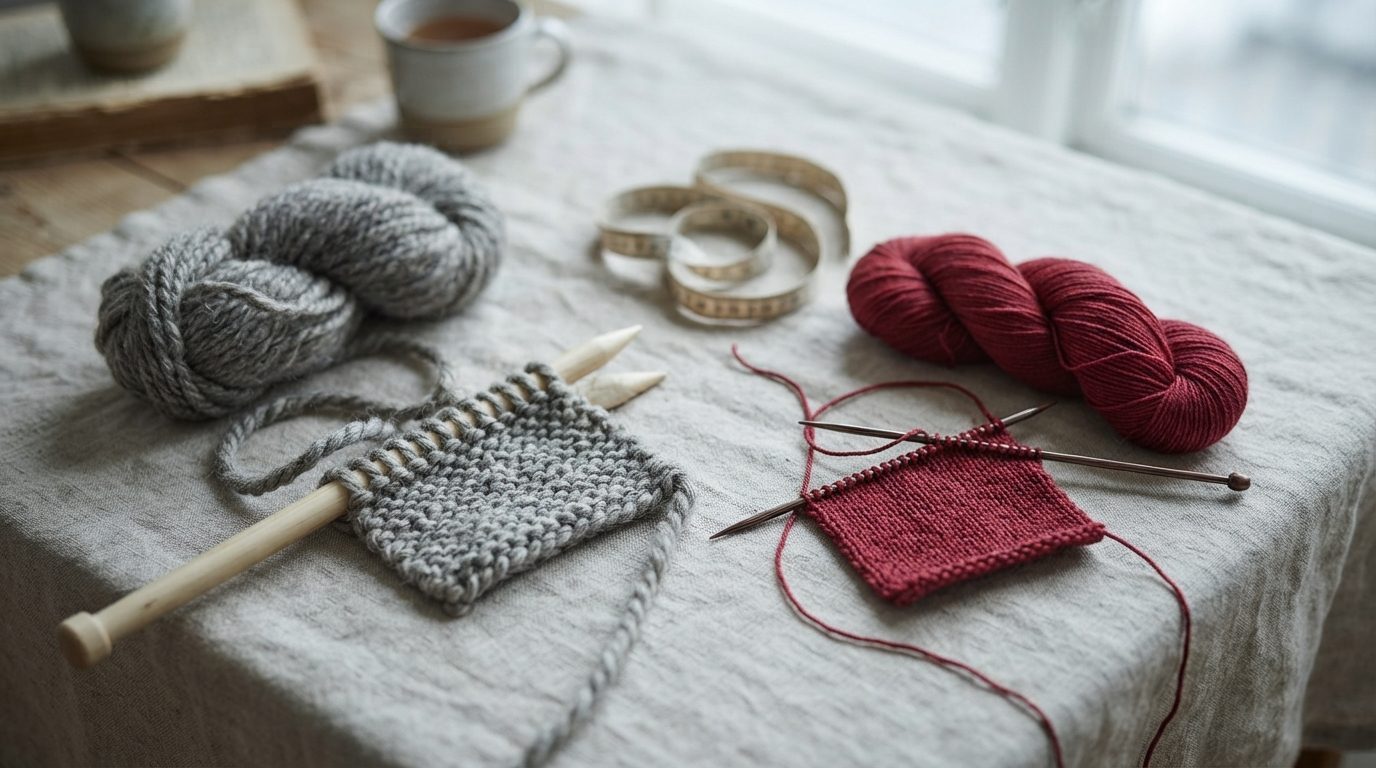 Illustrationsbillede: Kan man strikke sweater af strømpegarn? Garnets løbelængde og pindestørrelse