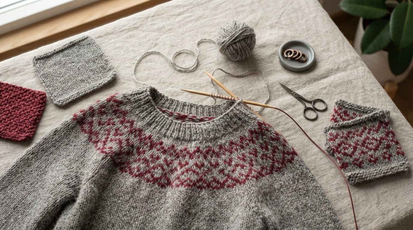 Illustrationsbillede: Strikke sweater oppefra: sådan er konstruktionen bygget